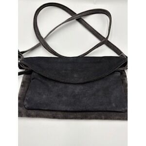 Free People Crossbody Bag Charcoal Black Canvas Leather Foldover Minimalist OS